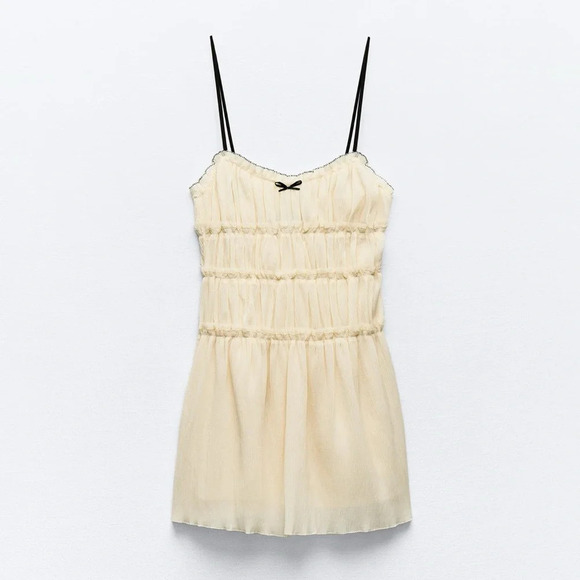 ZARA LITTLE BOW BLACK TEXTURED DRESS - Picture 7 of 16